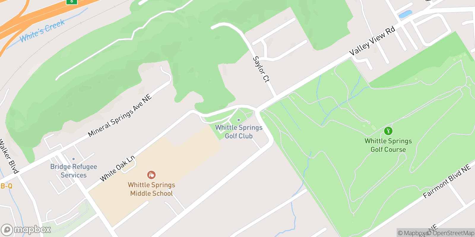 Street map of Whittle Springs Golf Course and its local surroundings.