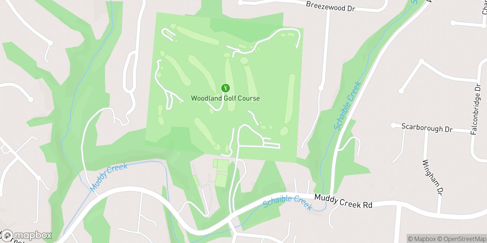 Street map of Woodland Golf Course and its local surroundings.