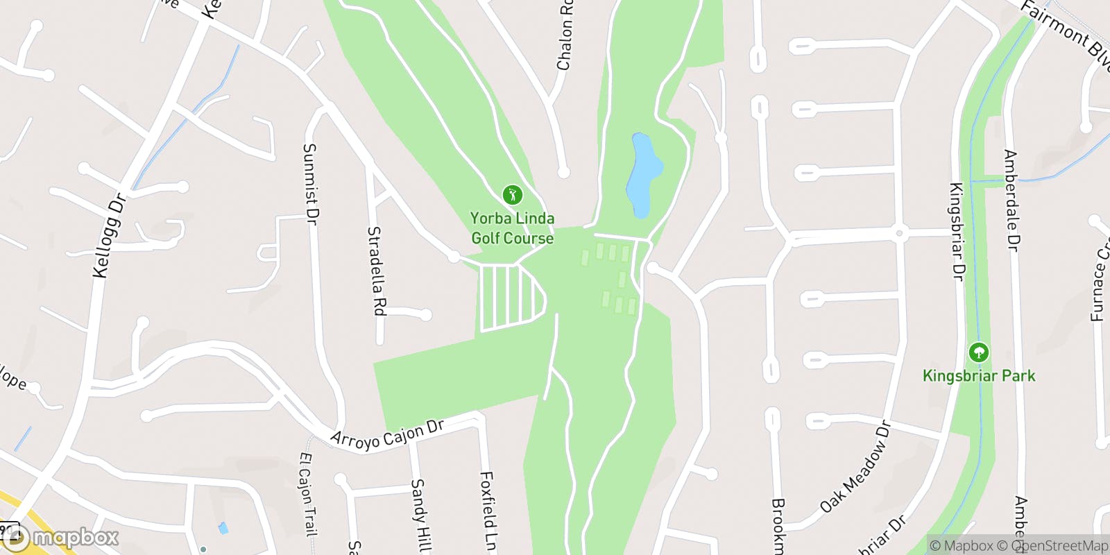 Street map of Yorba Linda Country Club  and its local surroundings.